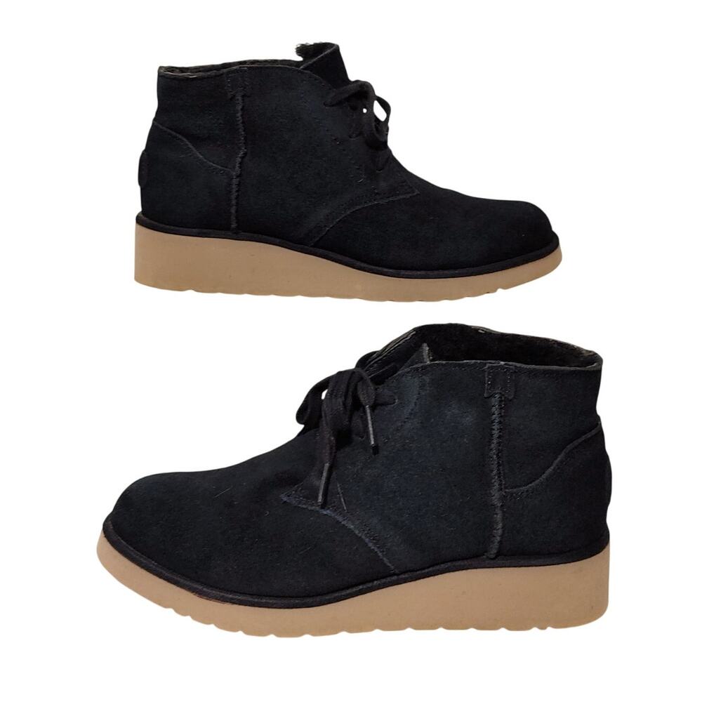 Koolaburra by UGG Wedge Chukka Ankle Boots Suede Black Womens US 7 UK 5.5 EU 38